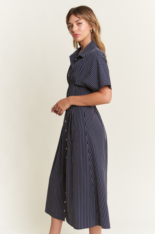 Button Front Striped Midi