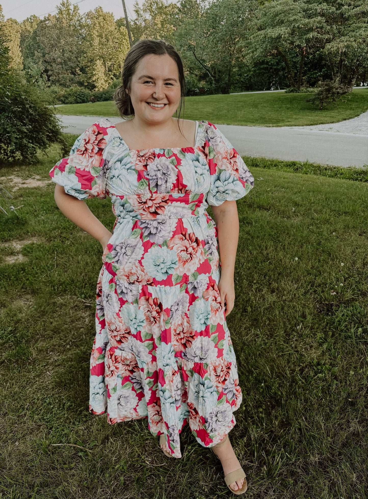 Flower Print Puff Sleeve Maxi Dress