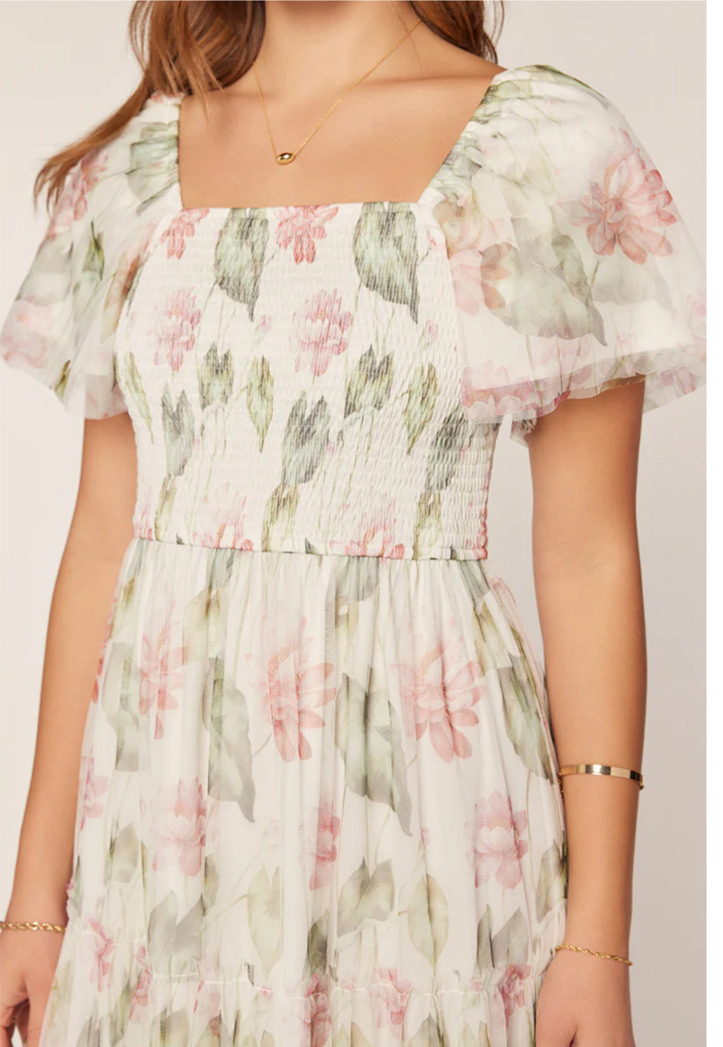 Floral Mesh Smocking Dress