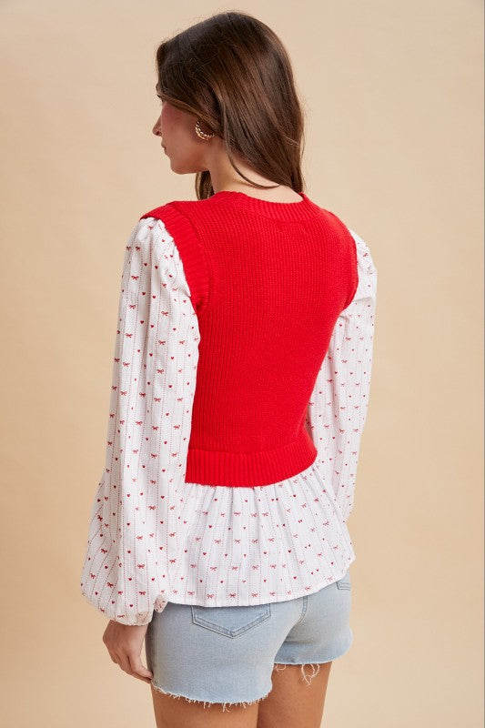 Red Sweater Vest Top