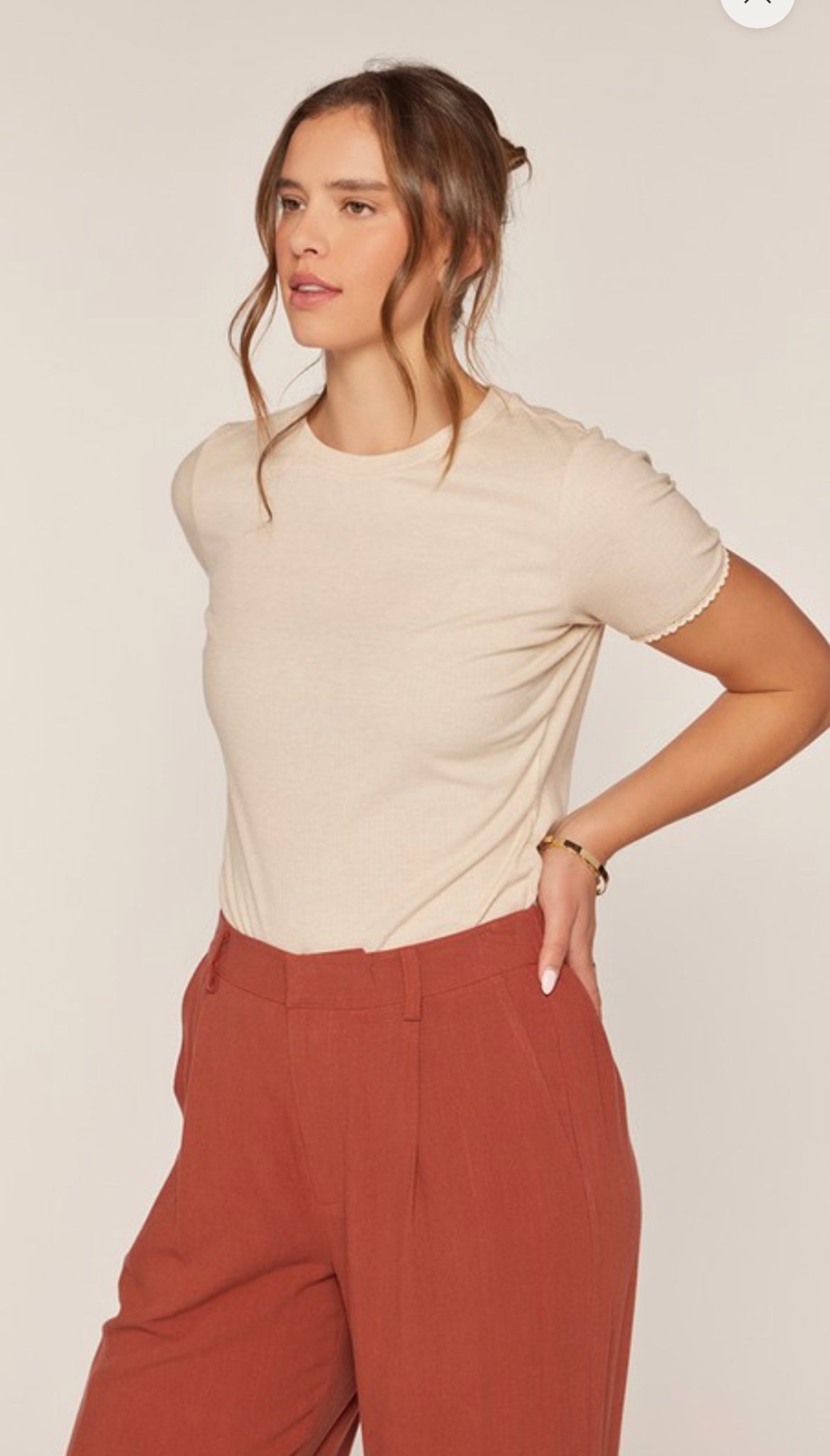 Lace Trim Ribbed T-shirt