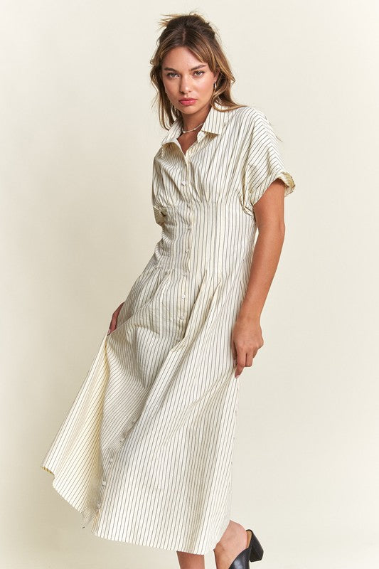 Button Front Striped Midi