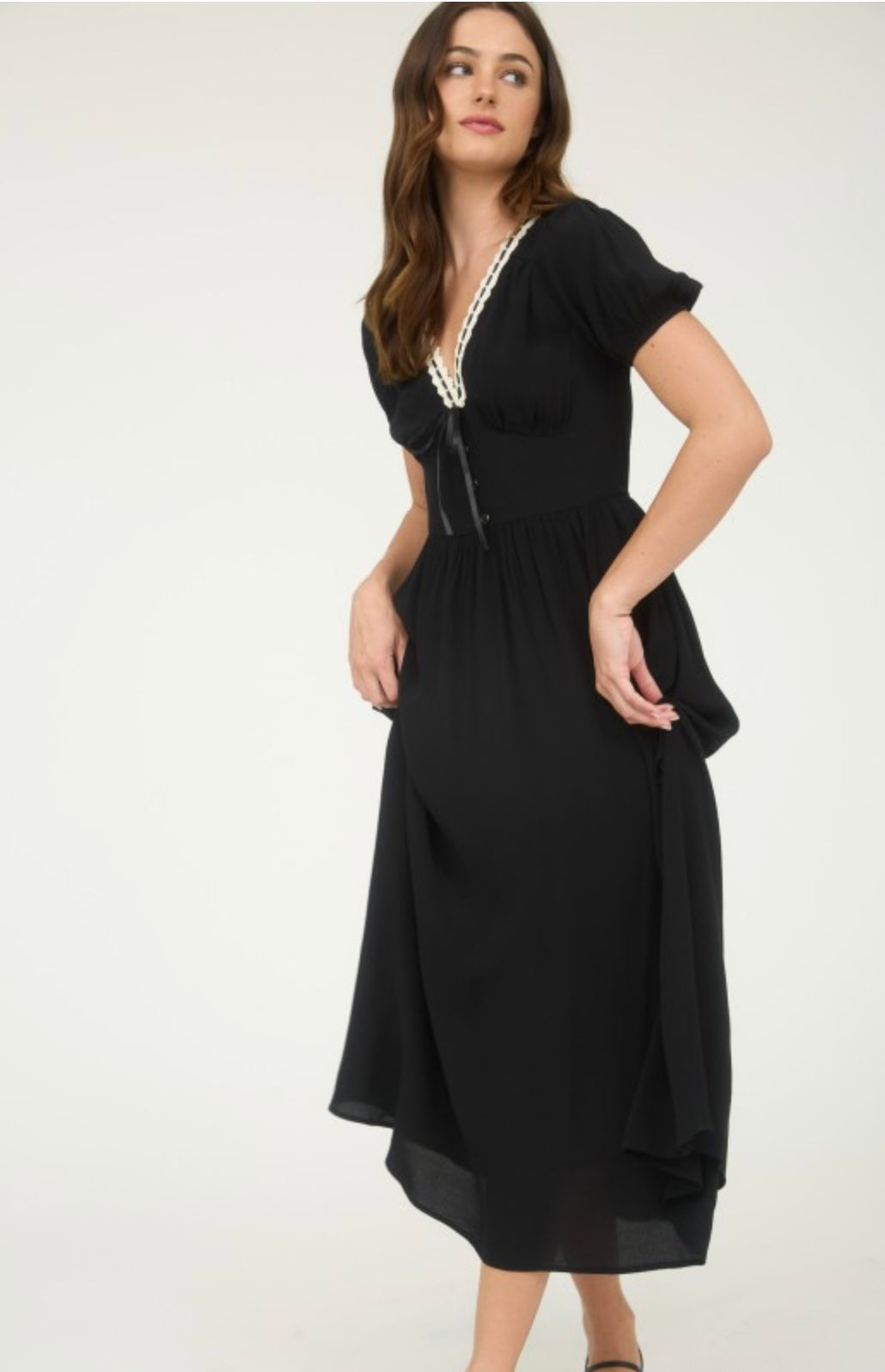 Lace Trim Midi Dress