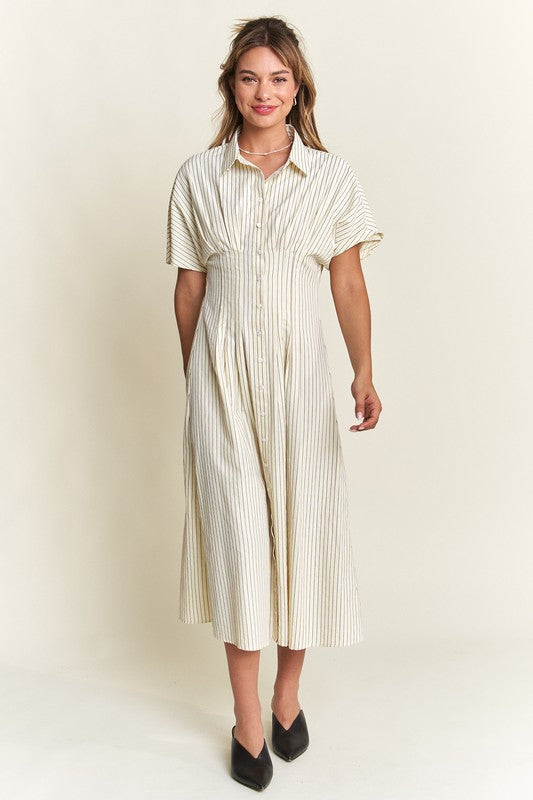 Button Front Striped Midi