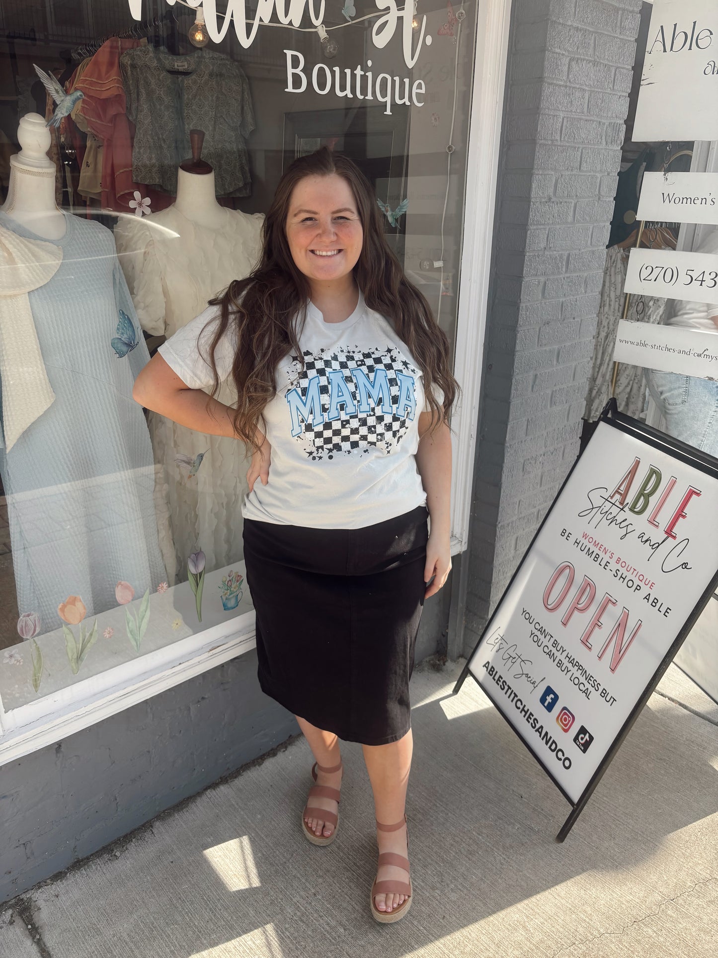 Checkered Mama Tee