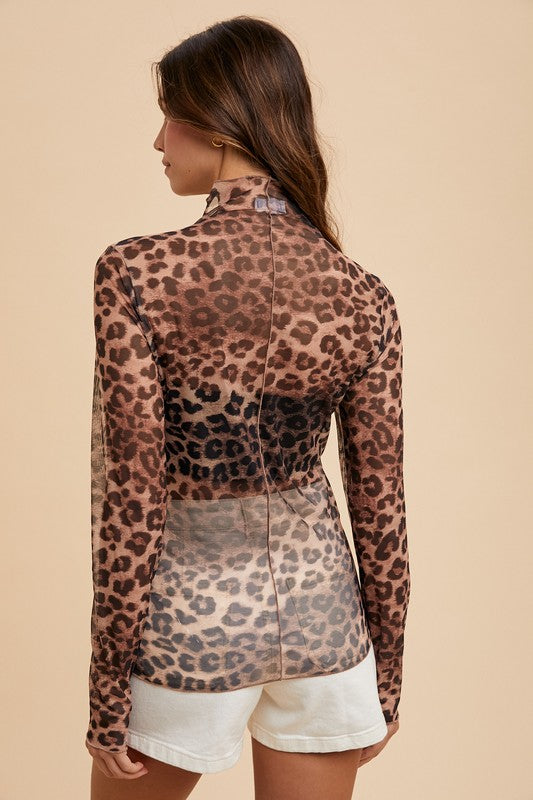 Animal Printed Mesh Top