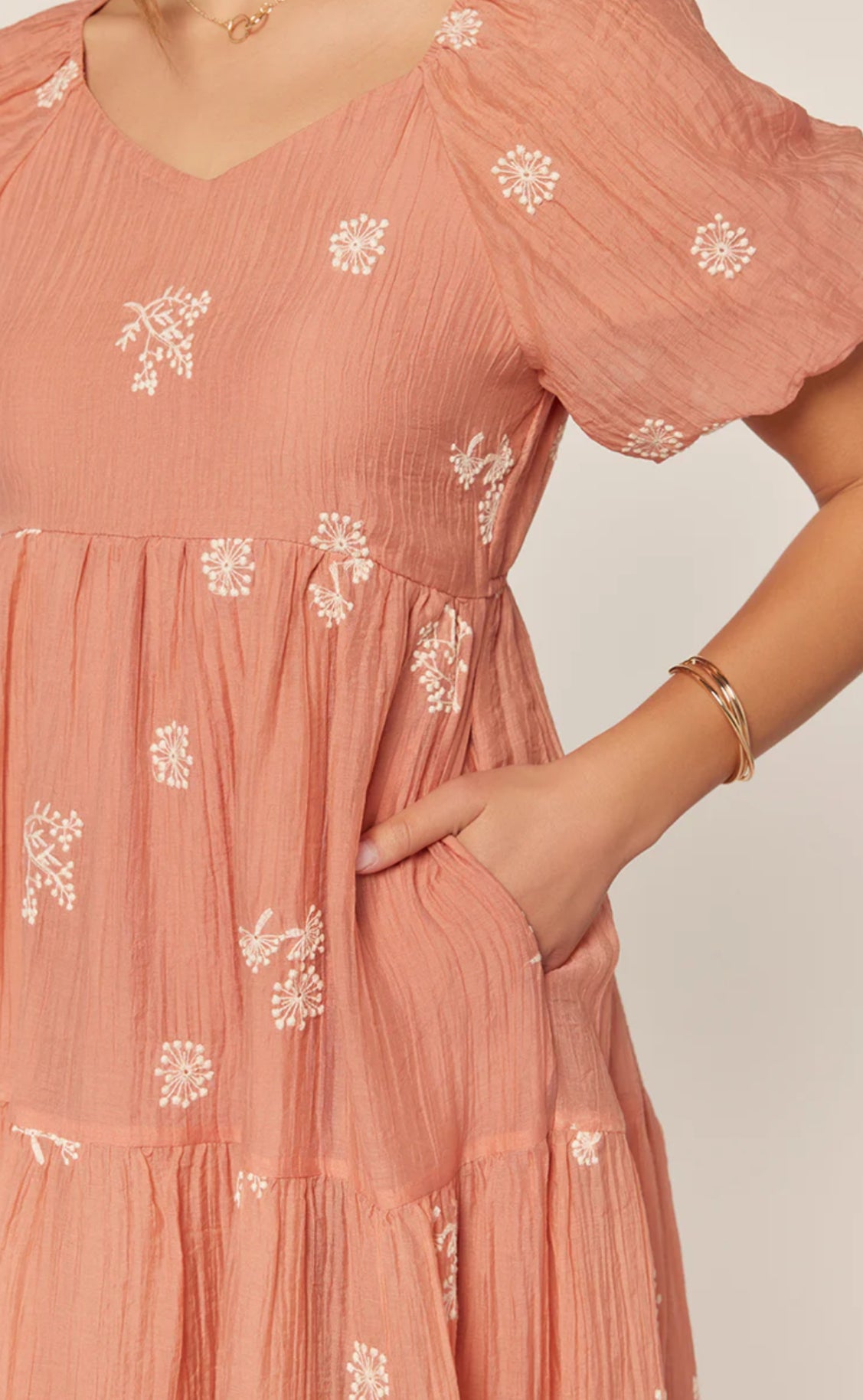Embroidered Sweetheart Neck Tiered Dress