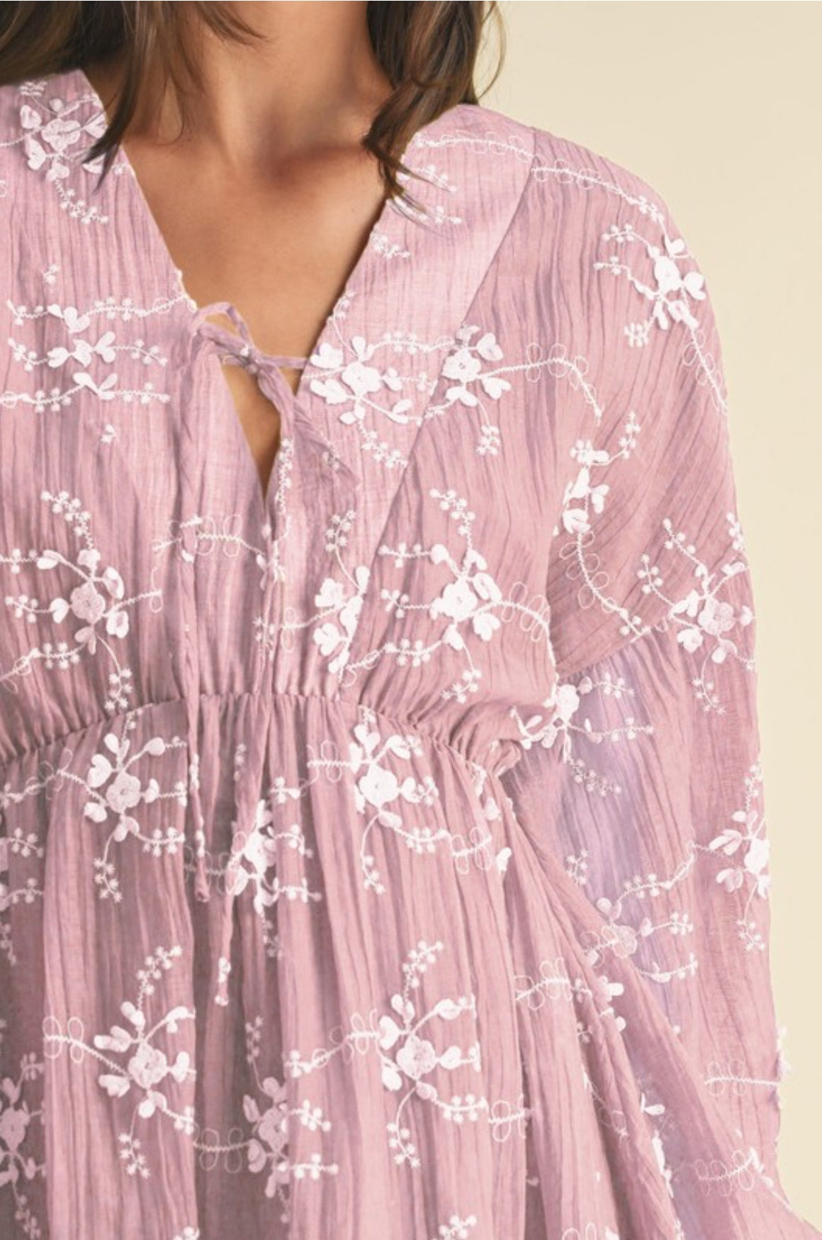 Embroidered Long Sleeve Midi Dress