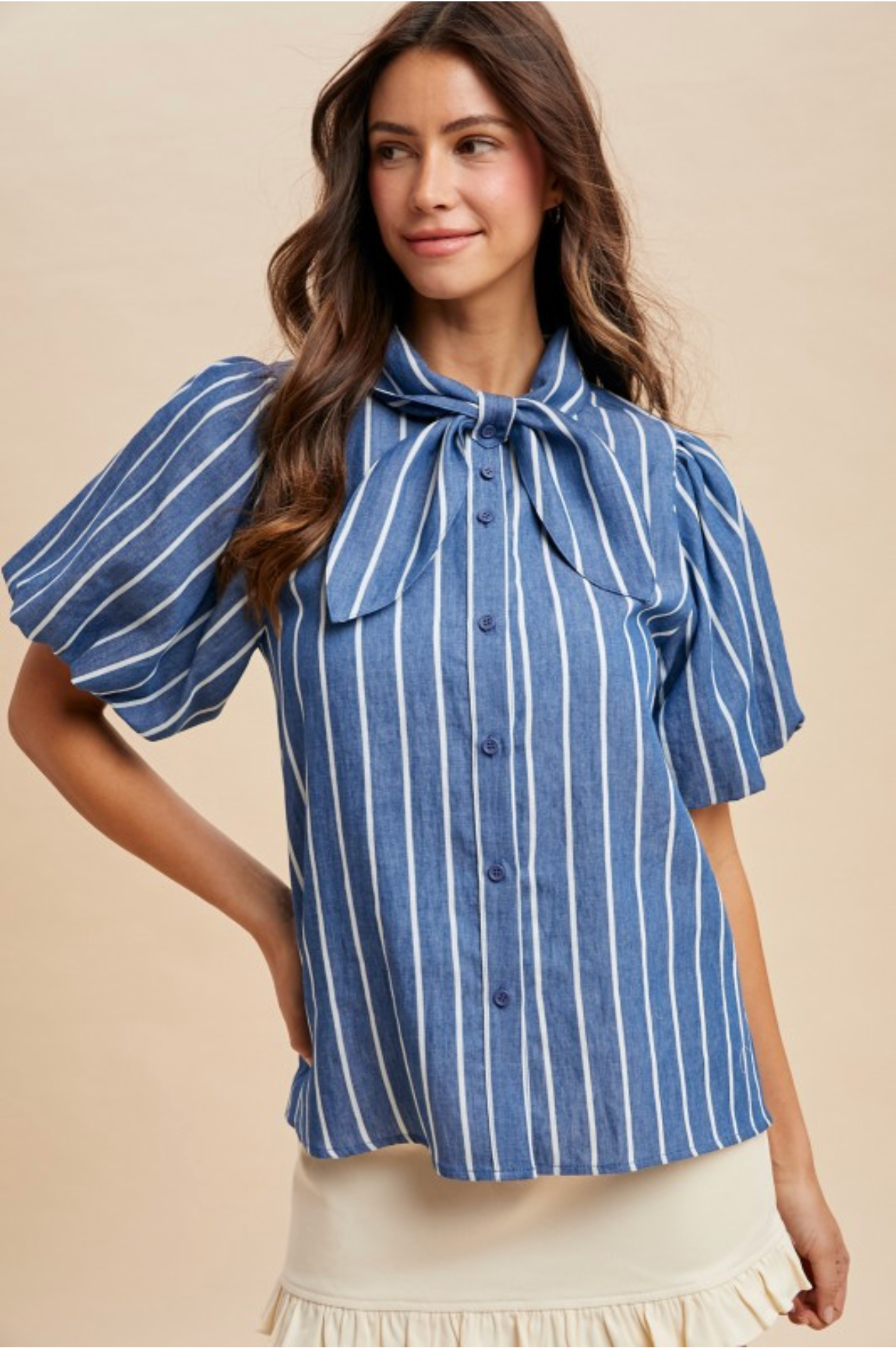 Denim Striped Bow Top