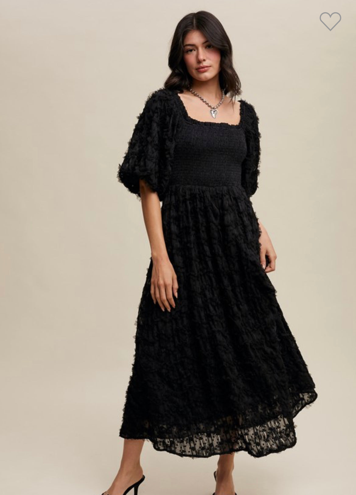Textured Smocked Puff Sleeve Maxi