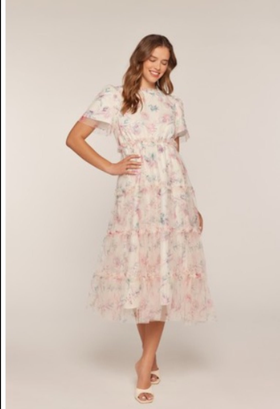 Floral Mesh Ruffle Dress