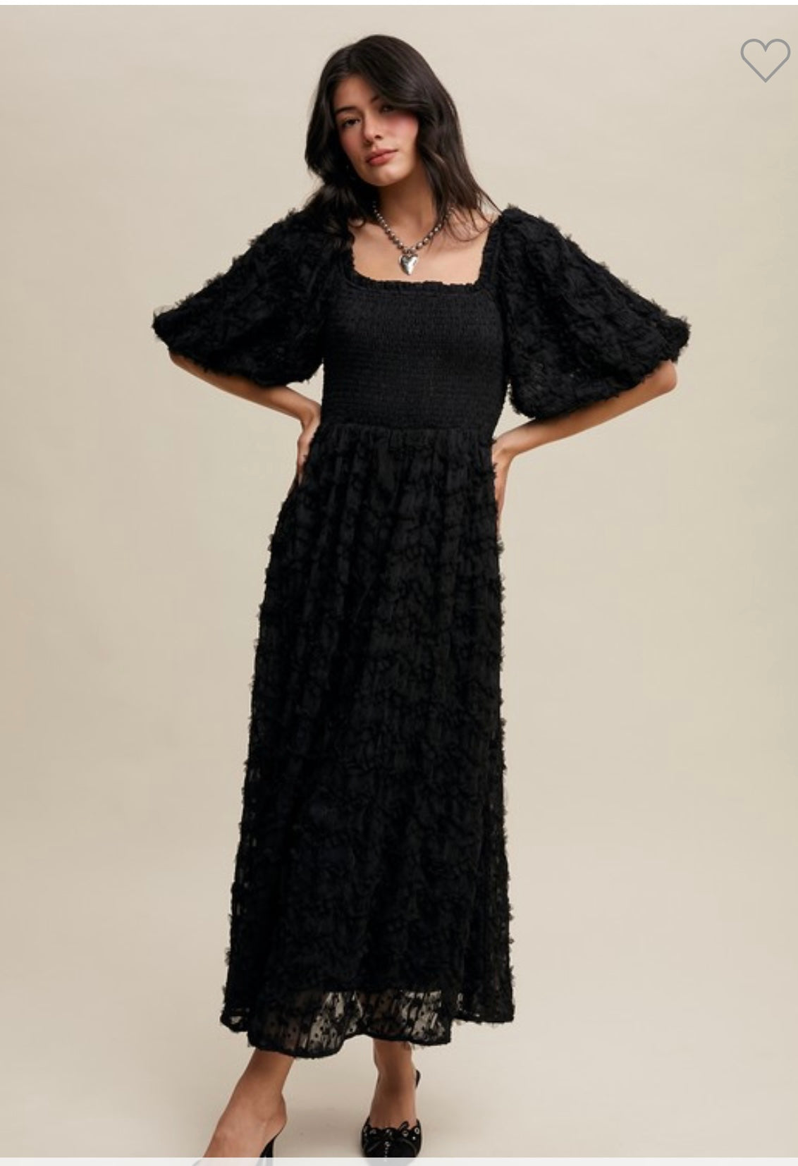 Textured Smocked Puff Sleeve Maxi