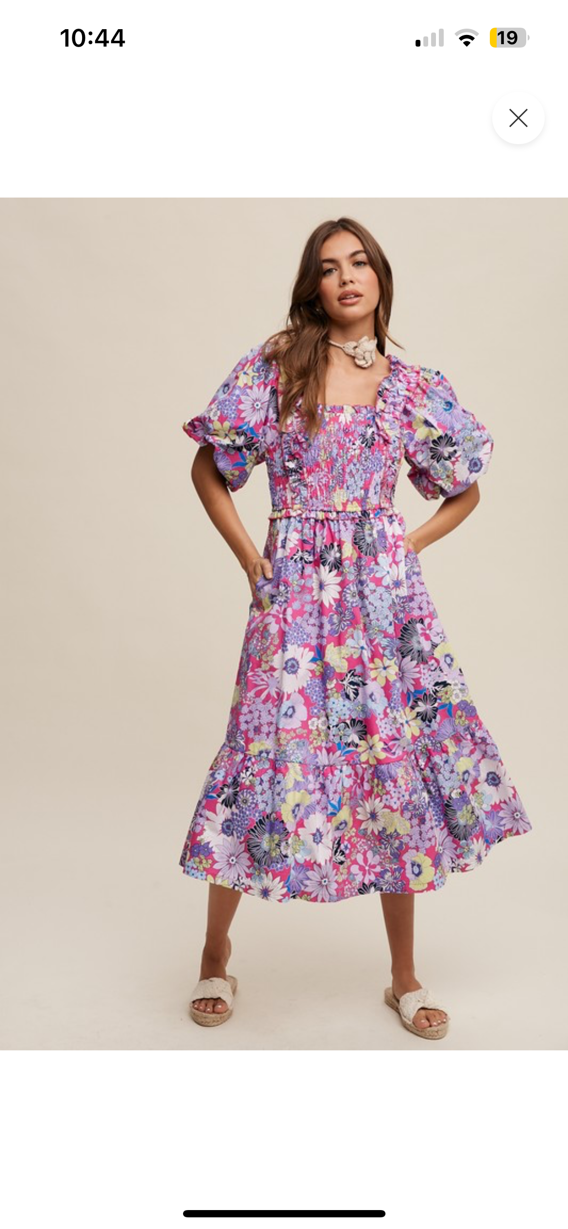 Flower Print Puff Sleeve Midi Dress