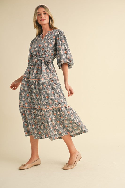 Bubble Sleeve Midi Dress