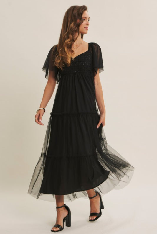 Sequin Mesh Tiered Dress