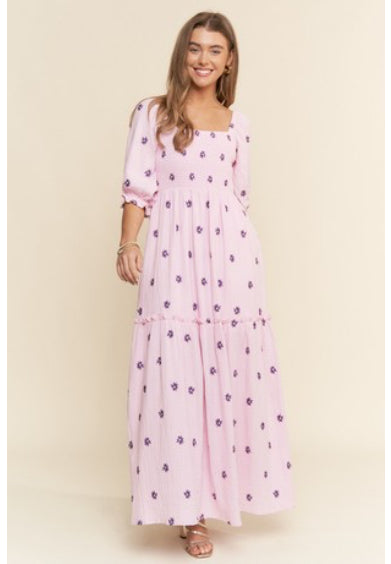 Embroidered Tiered Maxi Dress