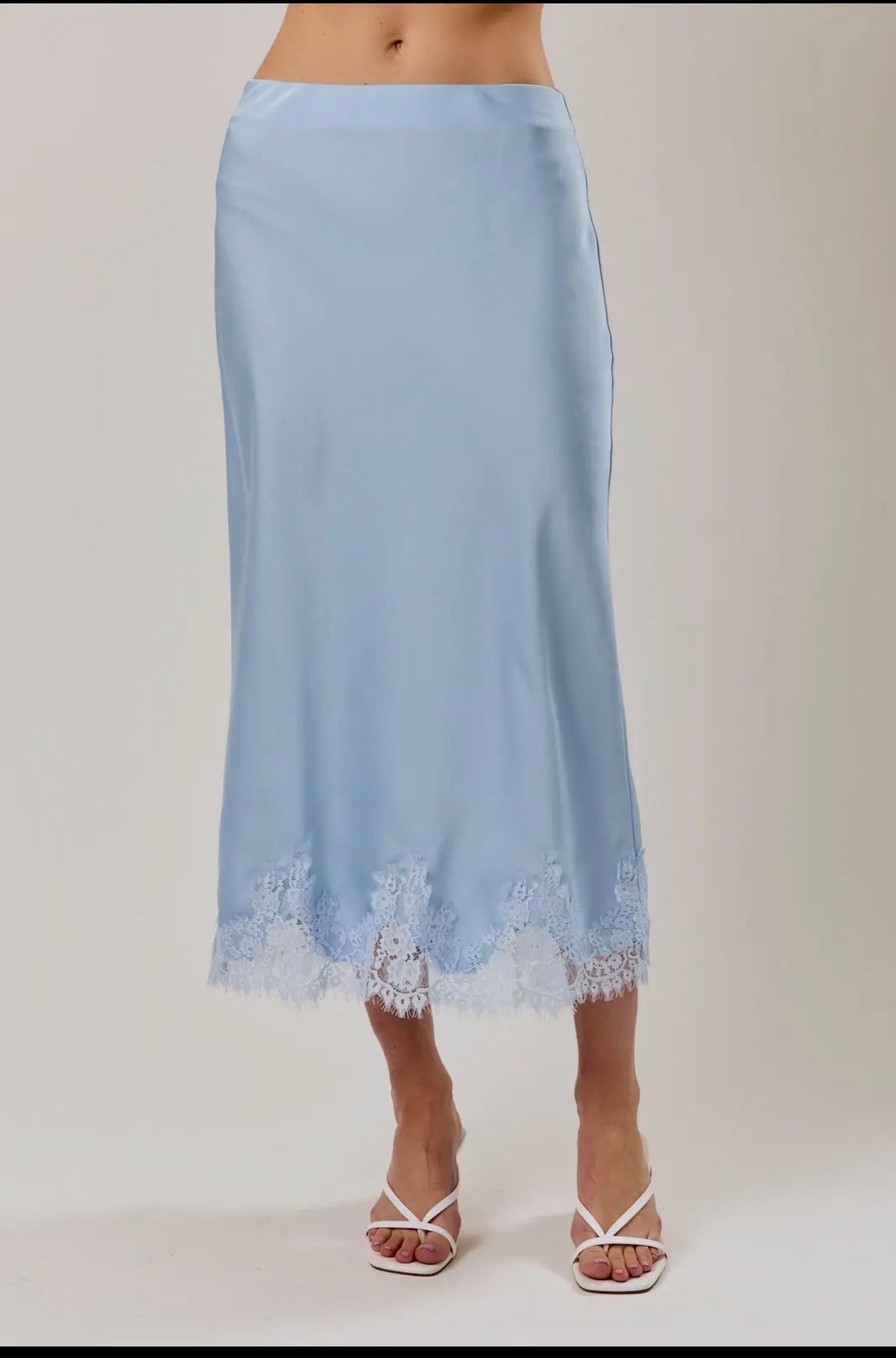 Blue Satin Midi Skirt