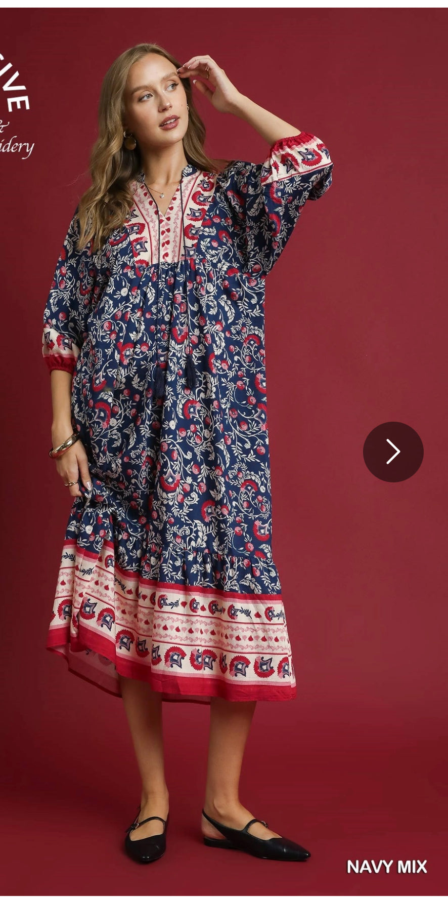 Abstract Boarder Print Midi Dress