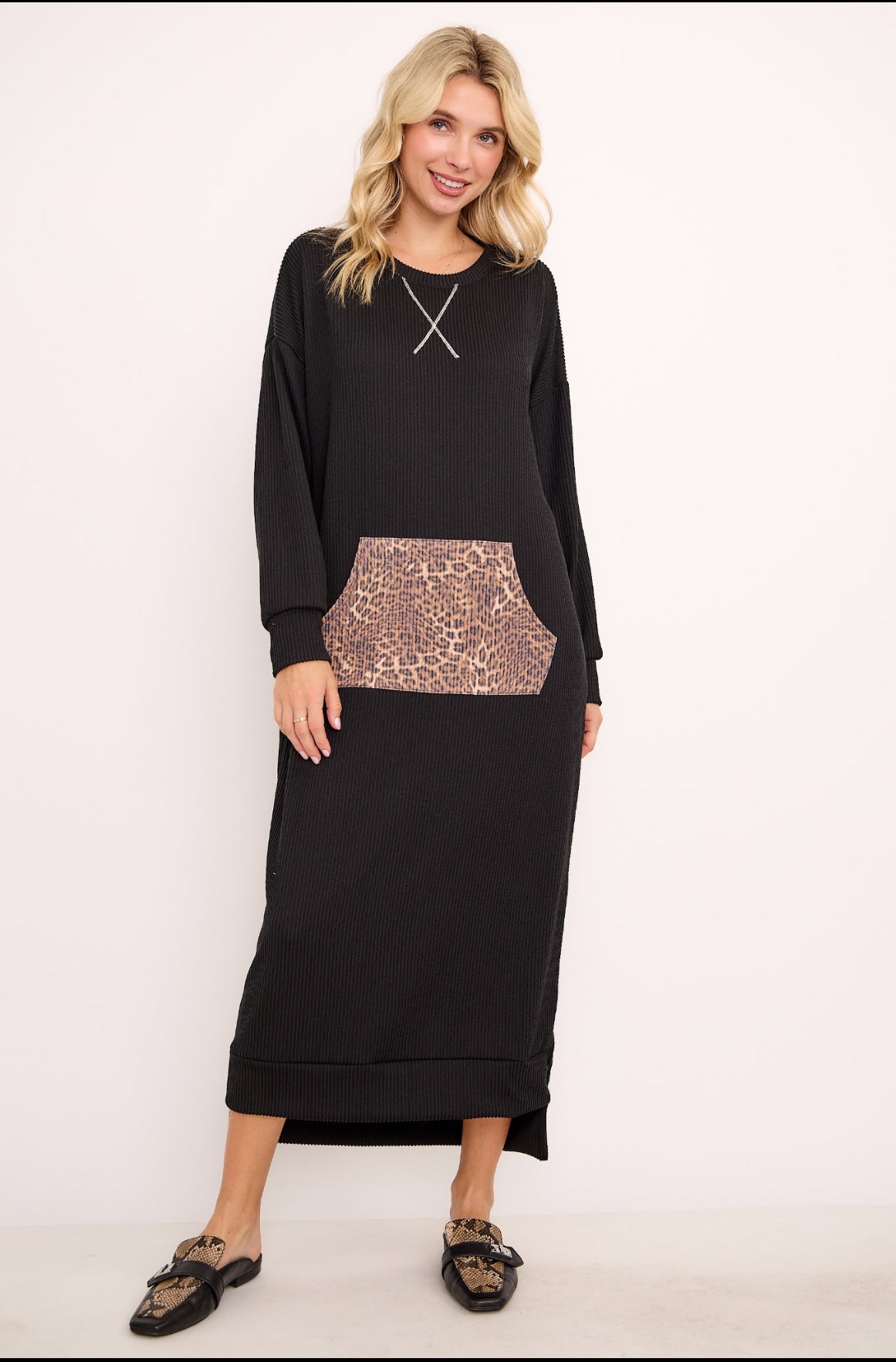 Leopard Pocket Sweatshirt Dress
