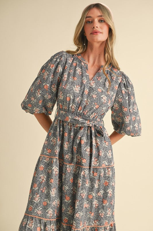 Bubble Sleeve Midi Dress