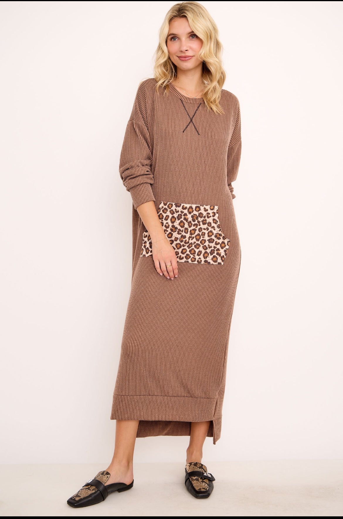 Leopard Pocket Sweatshirt Dress