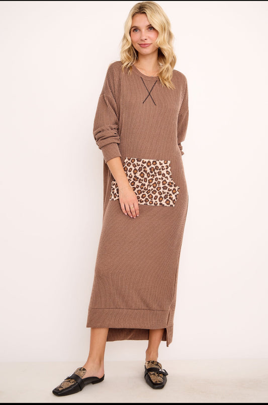 Leopard Pocket Sweatshirt Dress