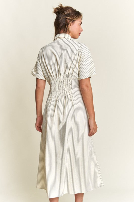 Button Front Striped Midi