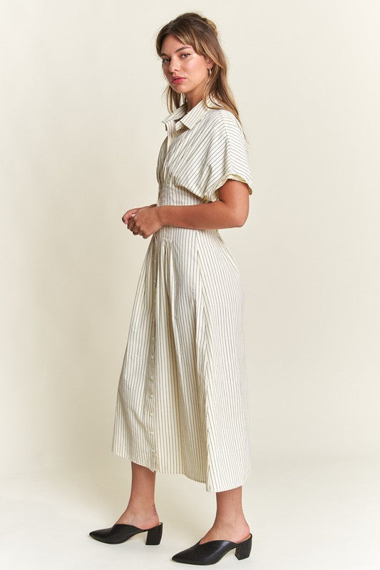 Button Front Striped Midi