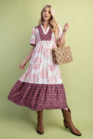 Blush Mixed Print Midi