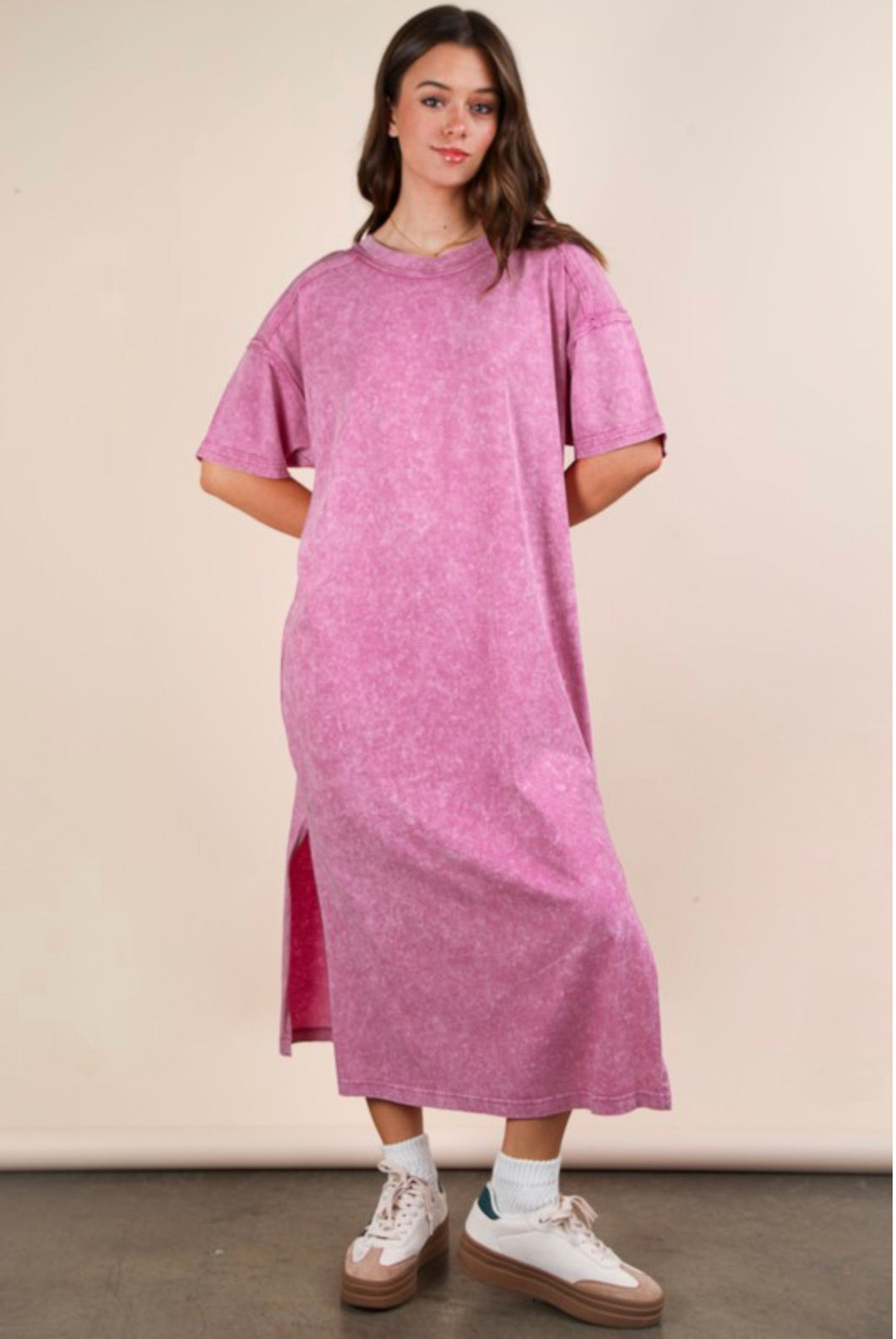 Pink Mineral Washed Midi Dress