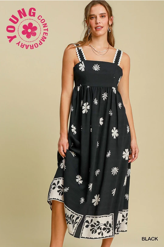 Floral Border Print Midi