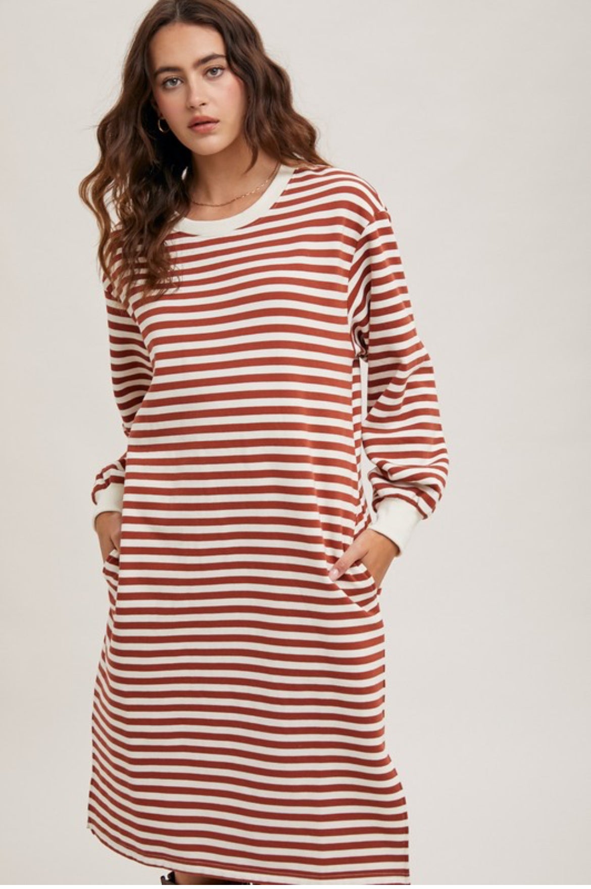 Striped French Terry Midi Dress