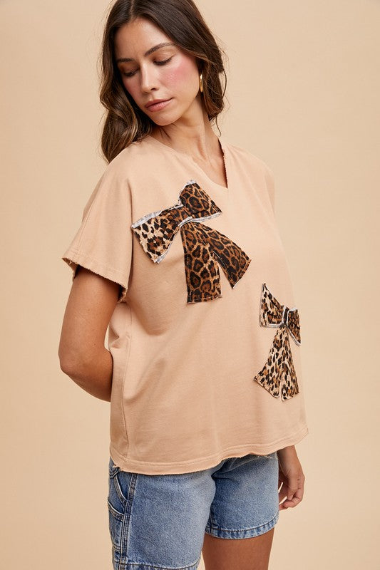 Leopard Bow Knit Top