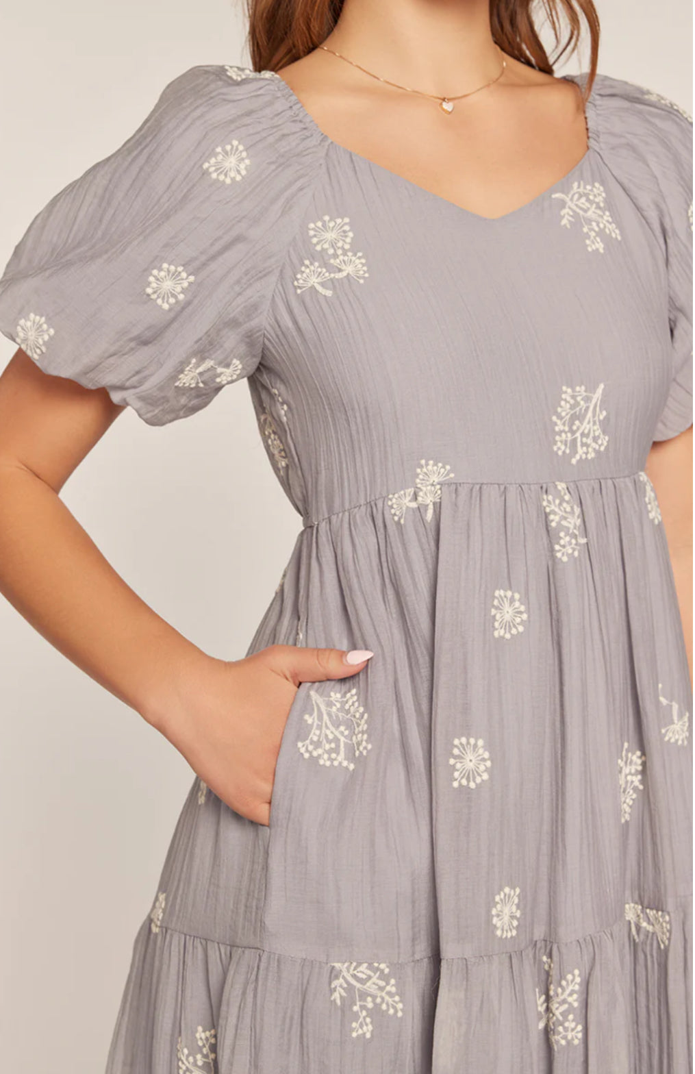 Embroidered Sweetheart Neck Tiered Dress