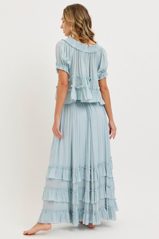 Blue Tiered Ruffle Skirt Set