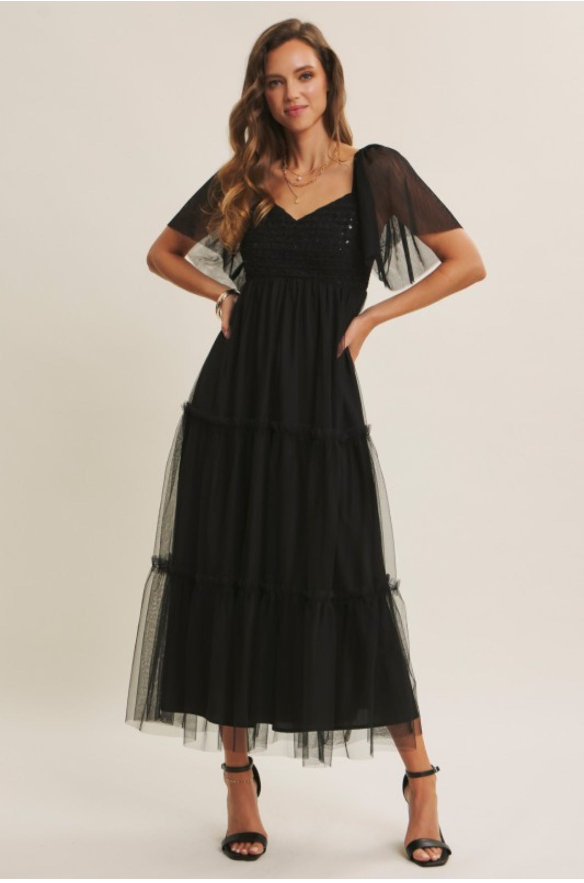 Sequin Mesh Tiered Dress