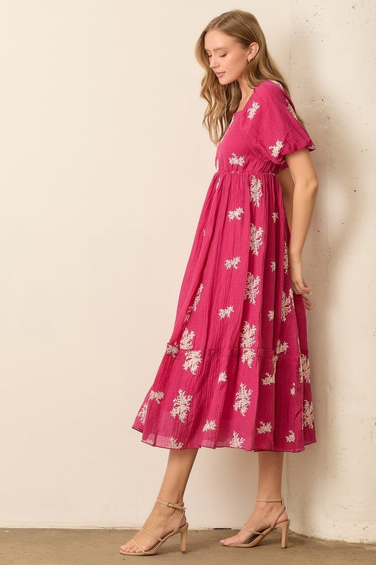 Pink Embroidered Maxi