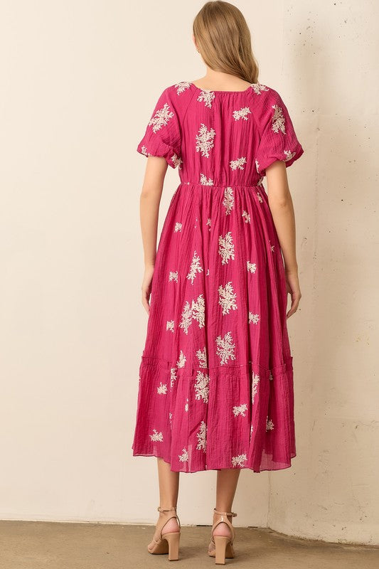 Pink Embroidered Maxi