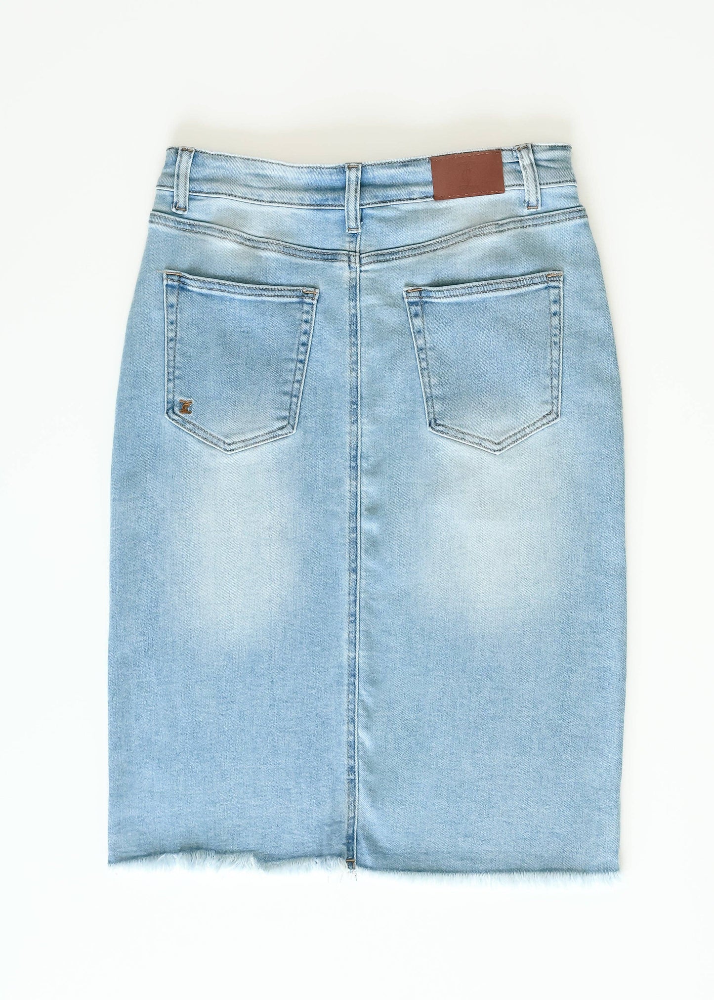 Drew Raw Hem Midi Denim Skirt