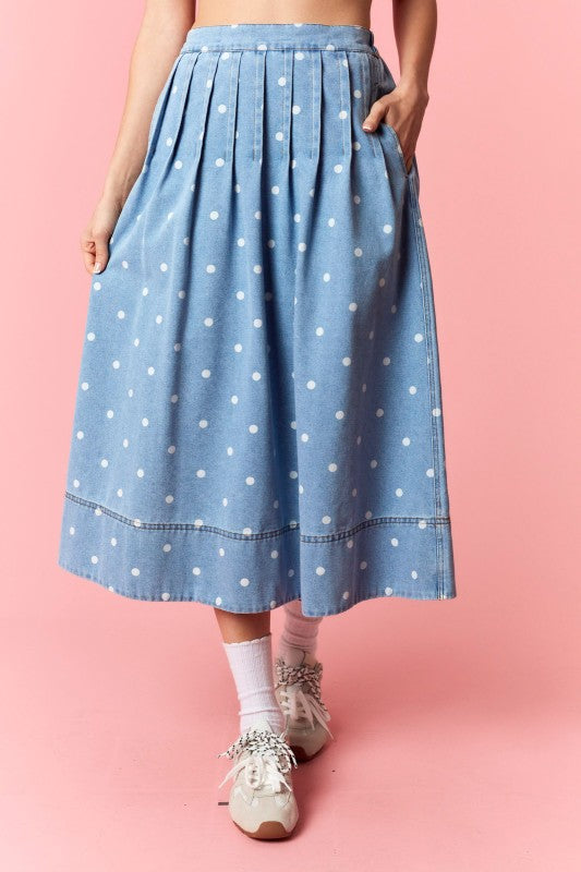 Polka Dot Denim Skirt
