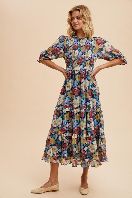 Smocked Floral Dress
