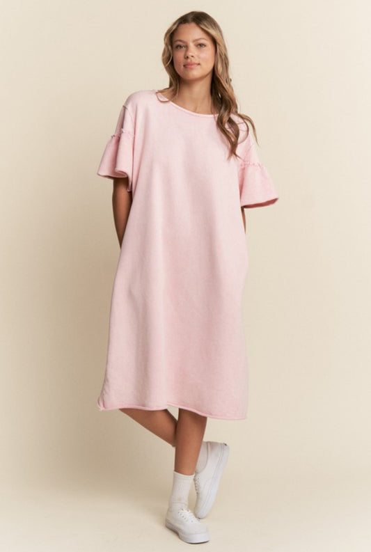 Mineral Washed Ruffled Sleeve Dress