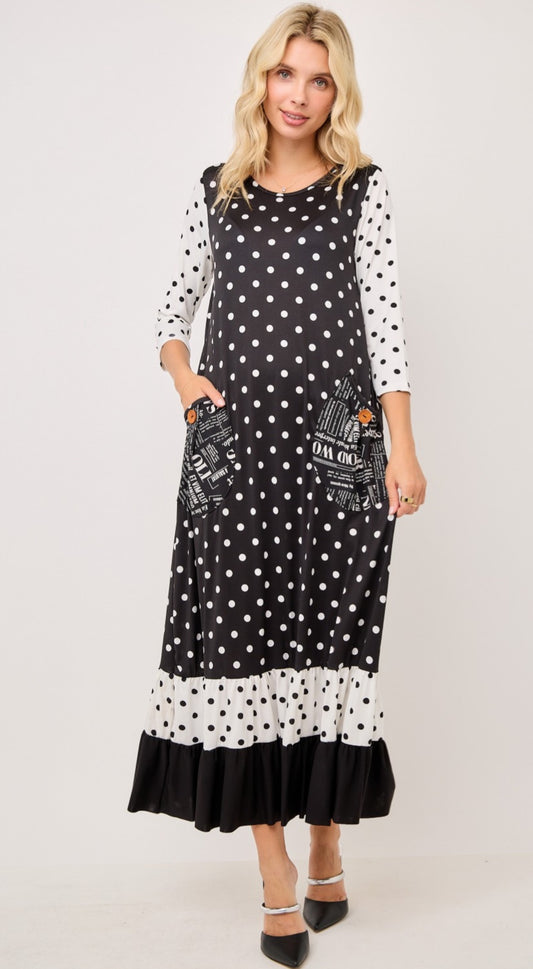 PLUS Polka Dot Dress with Side Pockets