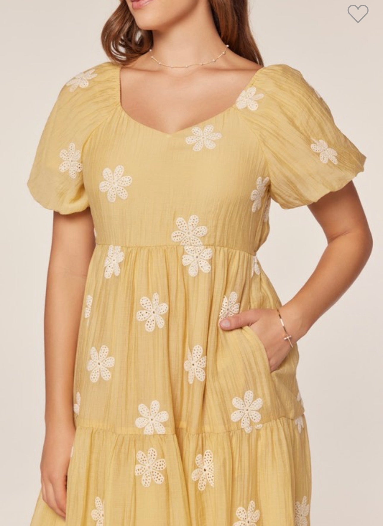 Yellow Embroidered Tier Dress