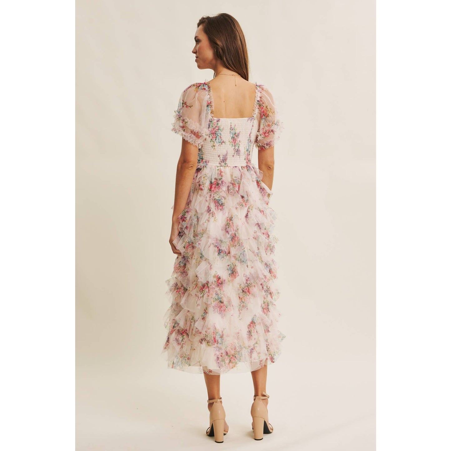 Floral Smocked Ruffle Midi