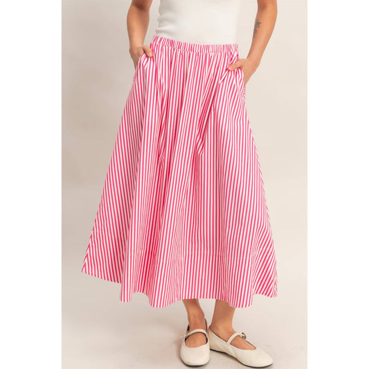 Striped Elastic Midi Skirt