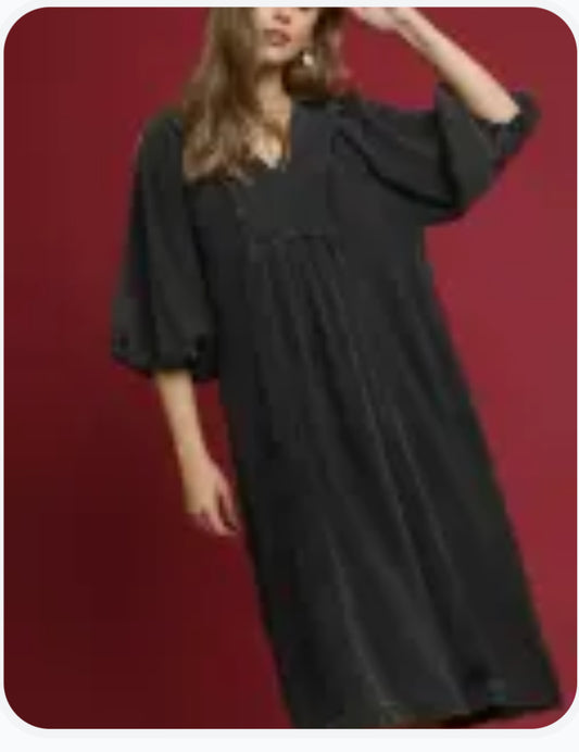Smocked Mineral Wash Midi Dress