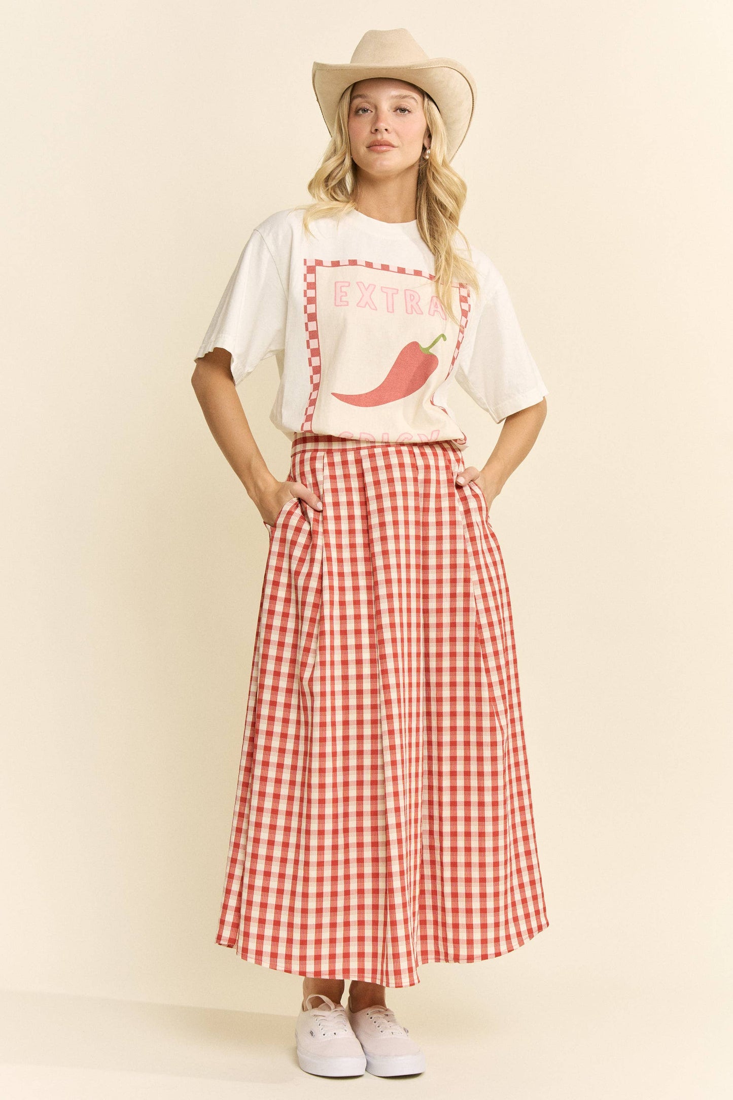 Gingham Check Pleated Midi