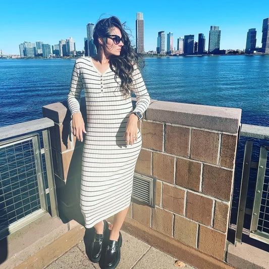 Long Sleeve Fitted Knit Sweater Dress