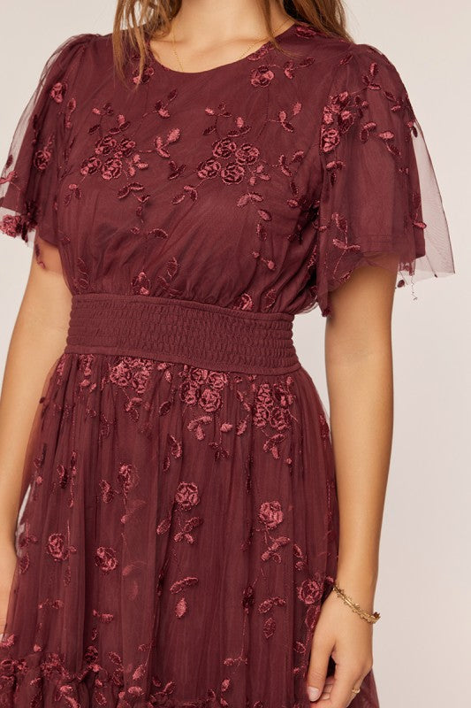 Embroidered Mesh Dress